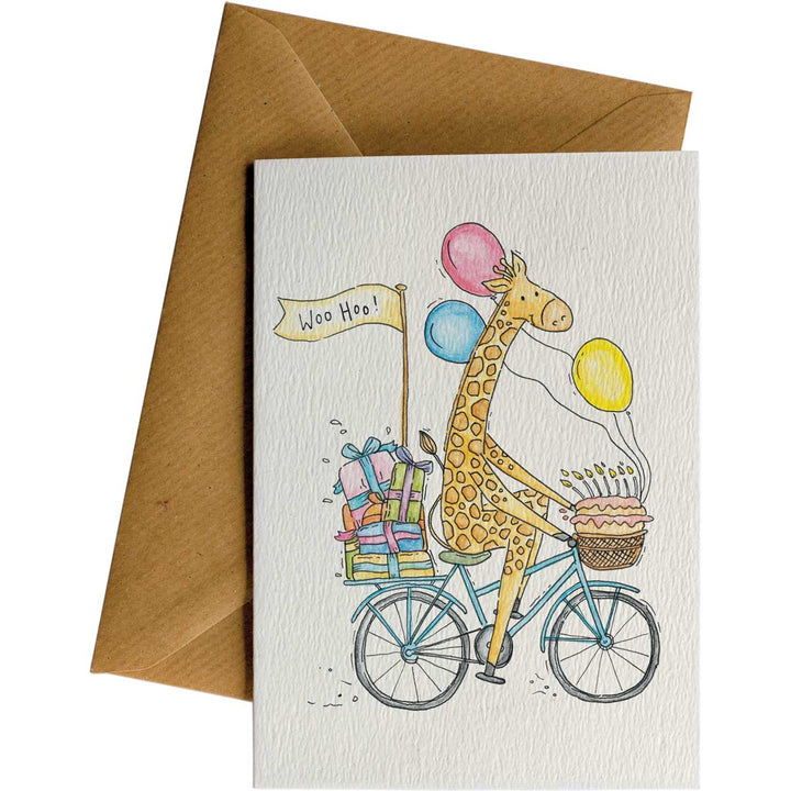 Giraffe Party Bike #WS-181 – wholesale hand-designed greeting card by Little Difference