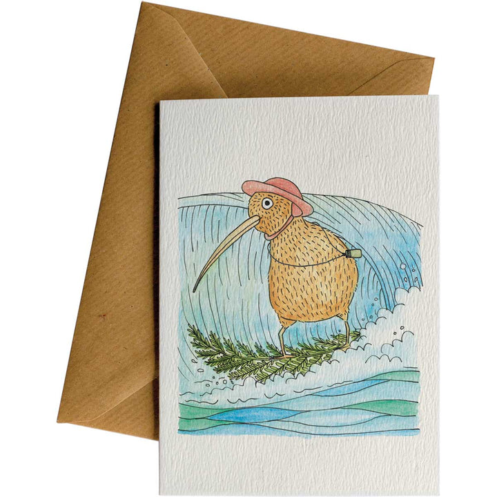Kiwi Surfer #186 – hand-designed greeting card by Little Difference