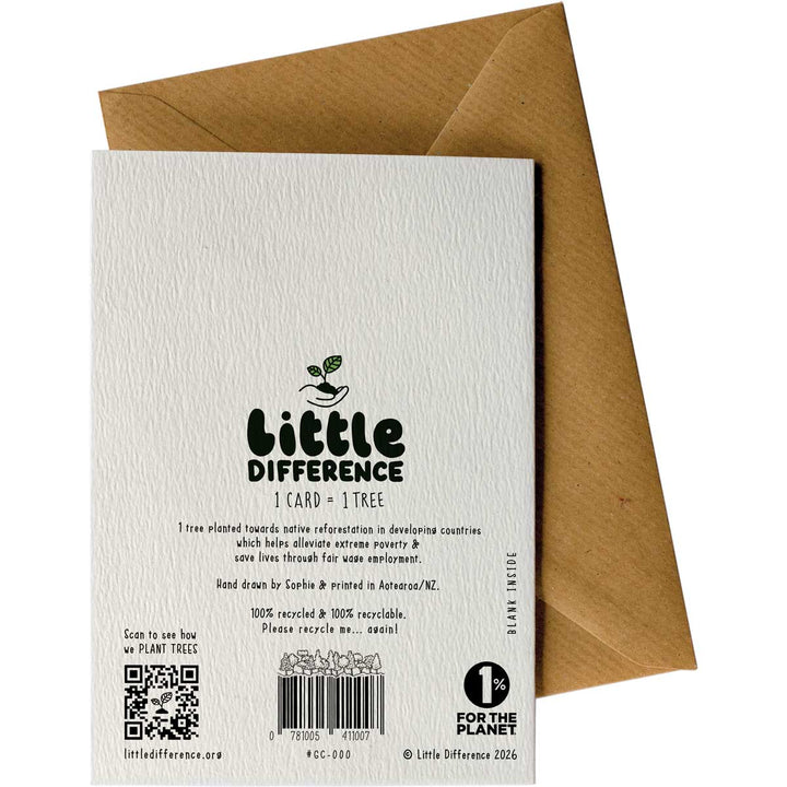 Stay Strong Flowers #117 – back of Little Difference greeting card with recycled envelope