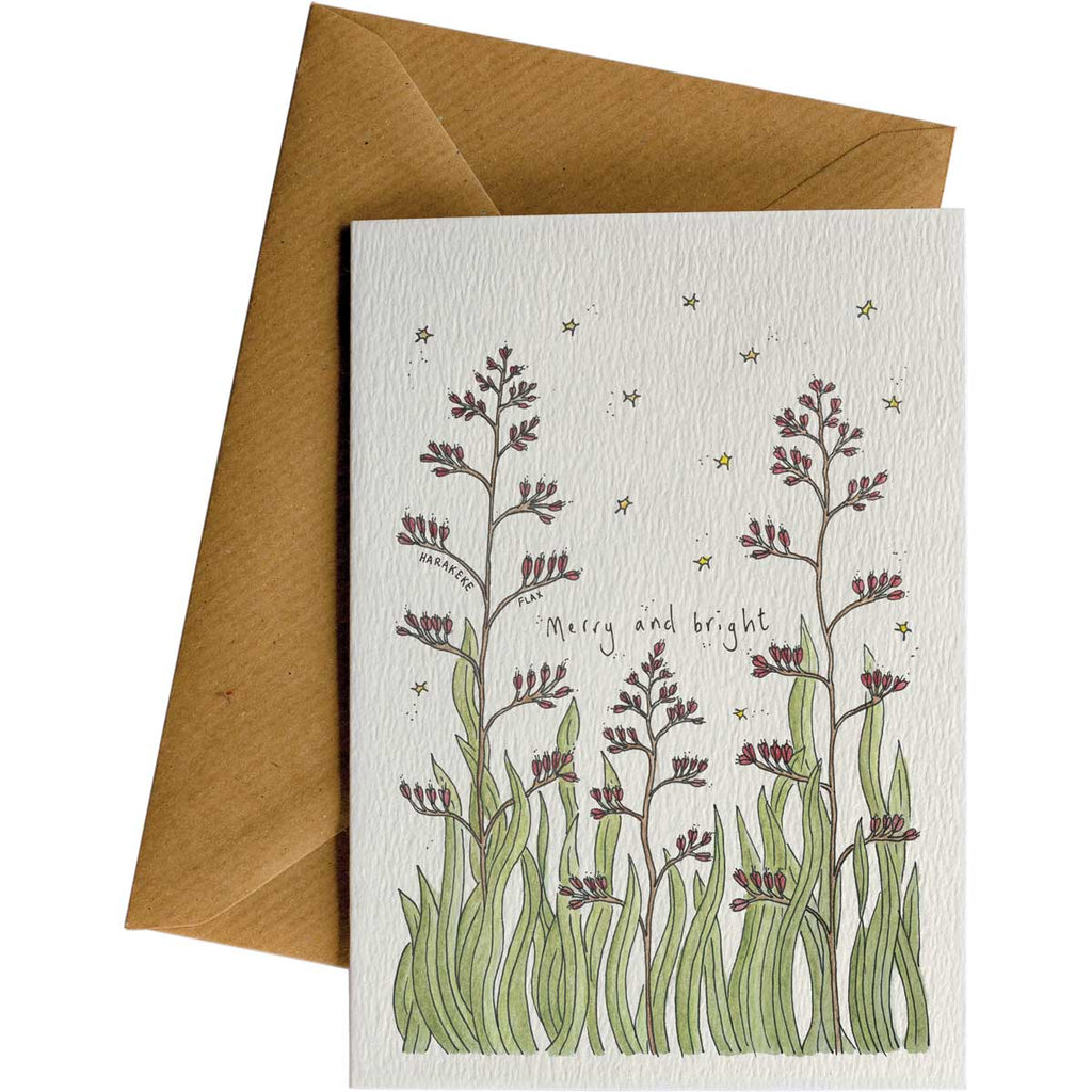 Merry & Bright Harakeke #C185 – hand-designed greeting card by Little Difference