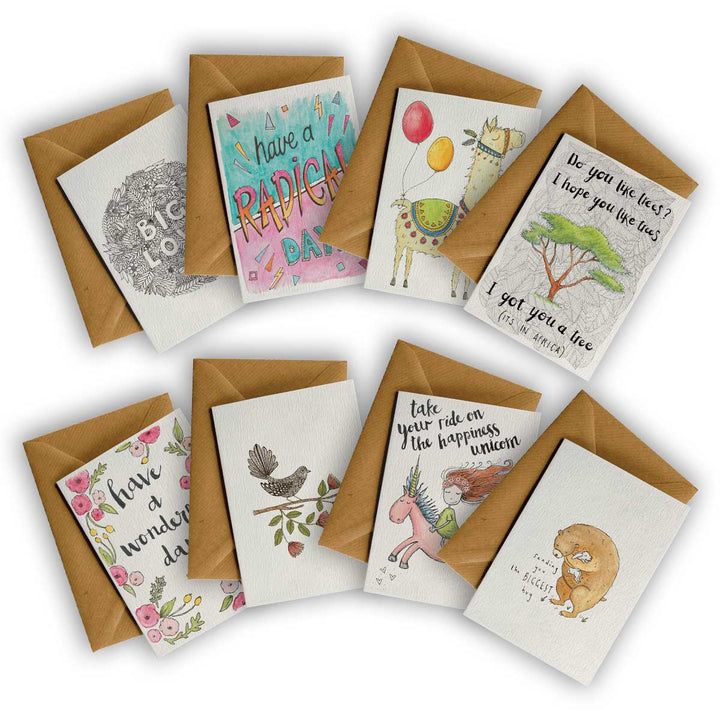 Pack of 8 ANY OCCASION Greeting Cards – hand-designed greeting card pack by Little Difference
