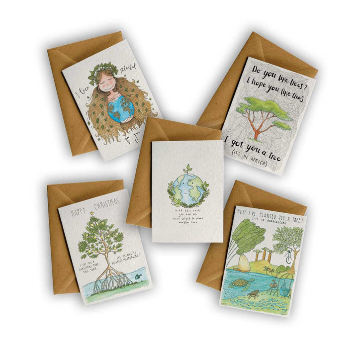 Pack of 5 LOVE TREES Greeting Cards – hand-designed greeting card pack by Little Difference
