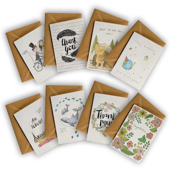 Pack of 8 MIXED OCCASION Greeting Cards – hand-designed greeting card pack by Little Difference