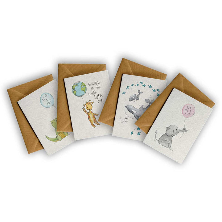 Pack of 4 NEW BABY Greeting Cards – hand-designed greeting card pack by Little Difference