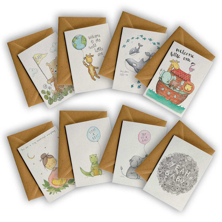 Pack of 8 NEW BABY Greeting Cards – hand-designed greeting card pack by Little Difference