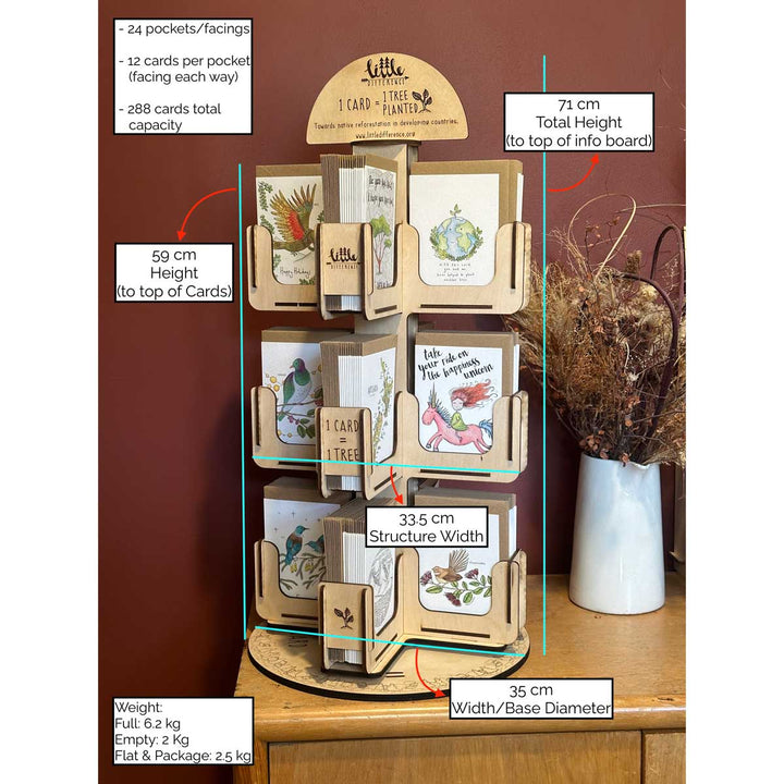 Little Difference Counter-top Spinner Stand annotated with dimensions