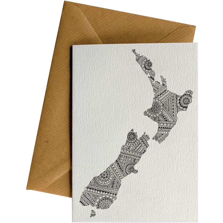 NZ Map Pattern #130 – hand-designed greeting card by Little Difference