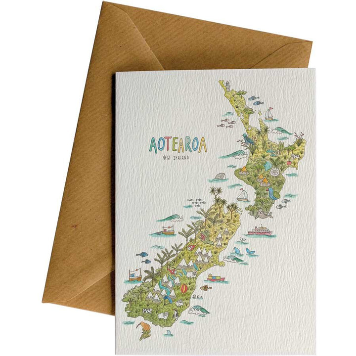NZ Nature Map #147 – hand-designed greeting card by Little Difference