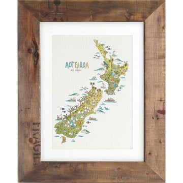 Art Print A3 - NZ Nature Map #AP-A3-WS-147 – hand-designed art print by Little Difference