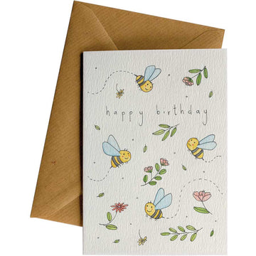 Happy Birthday Bees #WS-154 – wholesale hand-designed greeting card by Little Difference