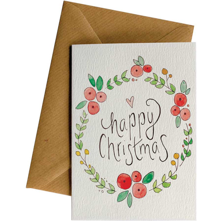 Happy Christmas Wreath #WS-C041 – wholesale hand-designed greeting card by Little Difference