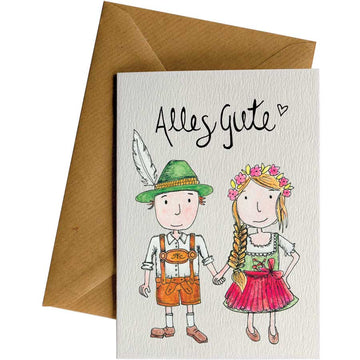 Lederhosen Dirndl #WS-G057 – wholesale hand-designed greeting card by Little Difference
