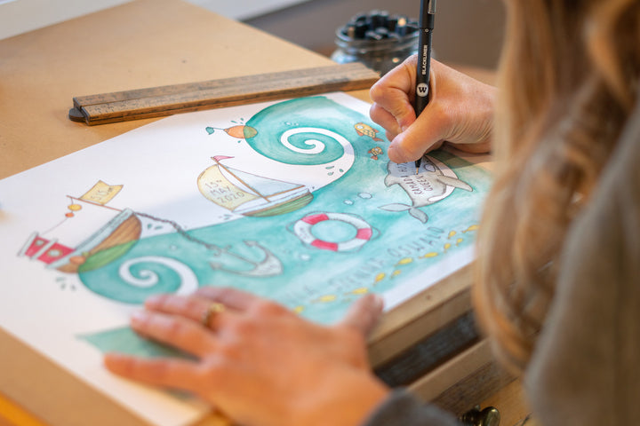 Personalised New Baby Art Print A3 - Mountains #AP-NB-A3-158 – hand-designed art print by Little Difference